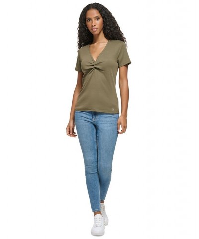 Women's Twist Front V-Neck T-Shirt Caper $23.76 Tops