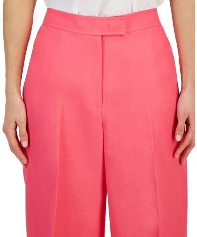 Women's Linen High Rise Wide-Leg Asymmetrical-Fly Pants Pink $49.05 Pants