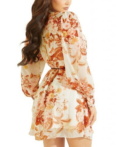 Women's Morgane Floral-Print Belted Chiffon Dress Forest Floral Print White $27.51 Dresses