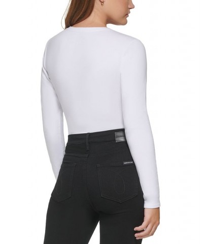 Women's Long-Sleeve V-Neck Bodysuit White $12.78 Tops