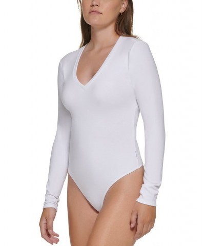 Women's Long-Sleeve V-Neck Bodysuit White $12.78 Tops