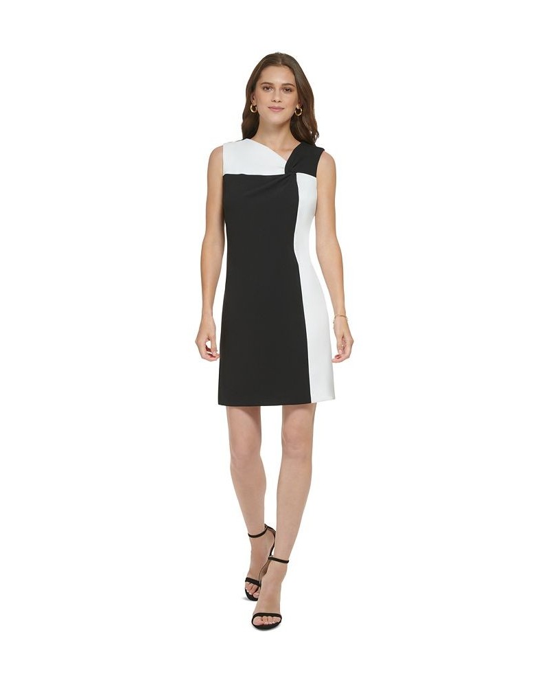 Women's Colorblocked Sleeveless Knot-Front Dress Black/Ivory $64.80 Dresses