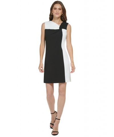 Women's Colorblocked Sleeveless Knot-Front Dress Black/Ivory $64.80 Dresses