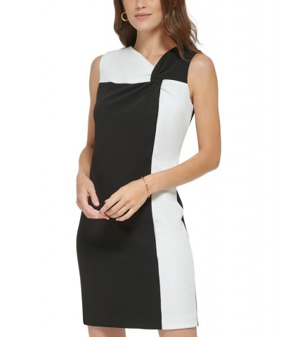 Women's Colorblocked Sleeveless Knot-Front Dress Black/Ivory $64.80 Dresses