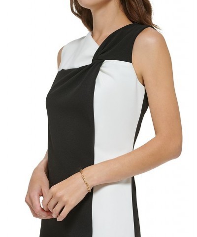 Women's Colorblocked Sleeveless Knot-Front Dress Black/Ivory $64.80 Dresses