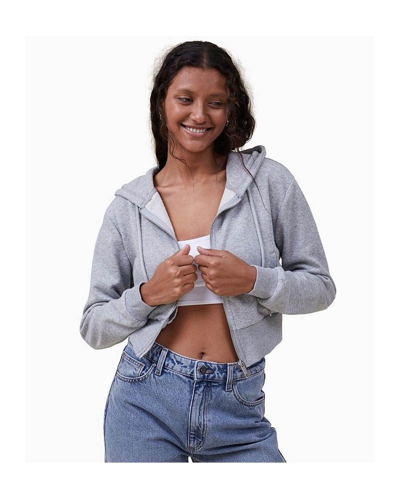 Women's Cropped Fitted Zip Through Top Gray $24.75 Tops