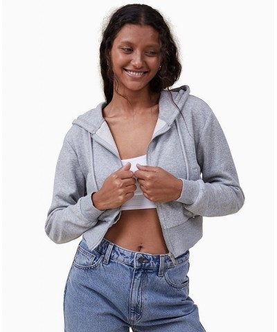 Women's Cropped Fitted Zip Through Top Gray $24.75 Tops