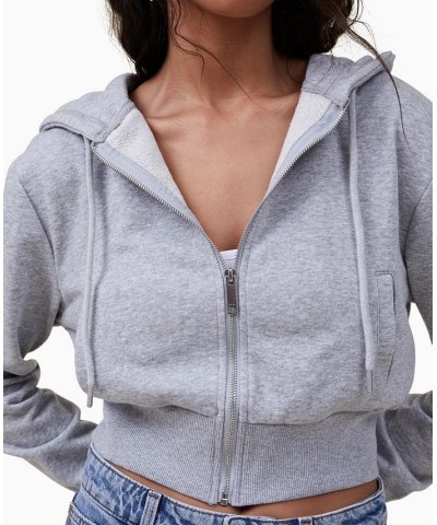 Women's Cropped Fitted Zip Through Top Gray $24.75 Tops