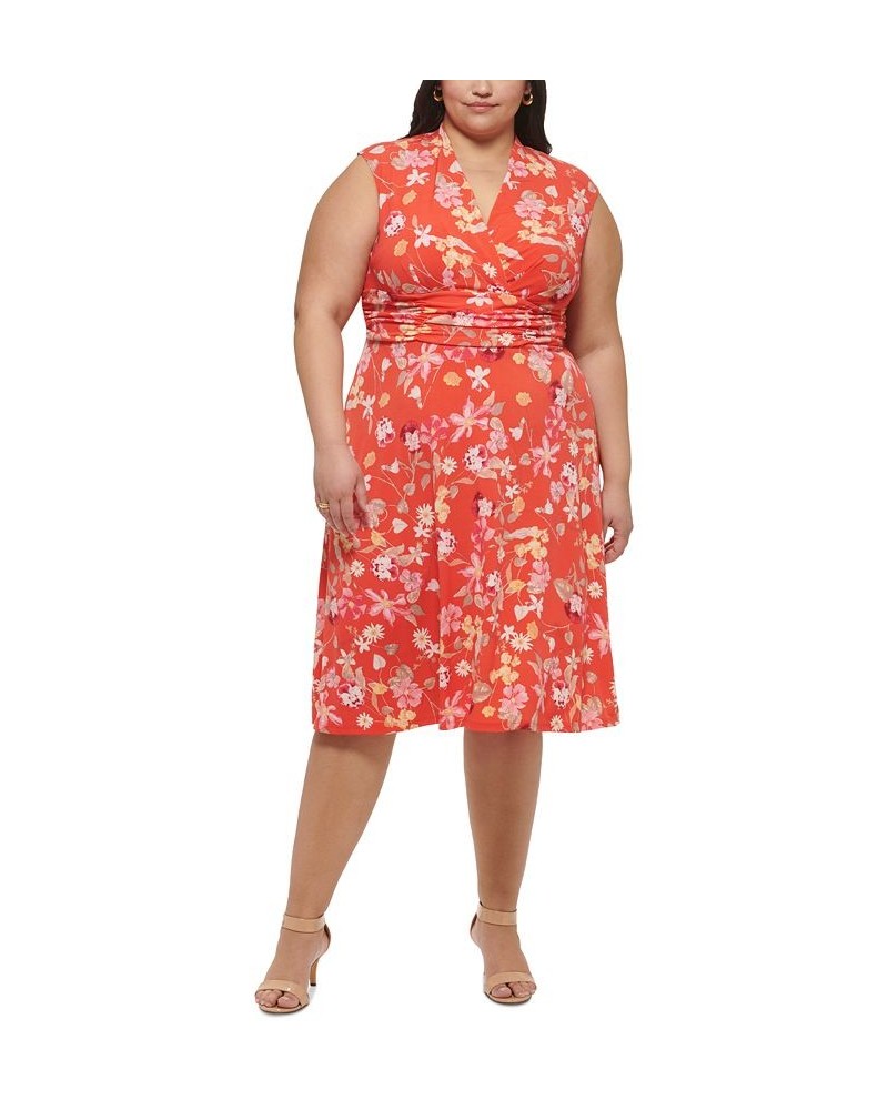 Plus Size V-Neck Midi Fit & Flare Dress Red $46.41 Dresses