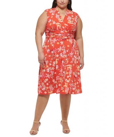 Plus Size V-Neck Midi Fit & Flare Dress Red $46.41 Dresses