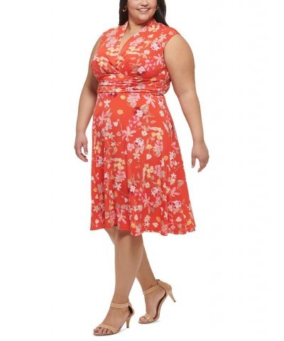 Plus Size V-Neck Midi Fit & Flare Dress Red $46.41 Dresses