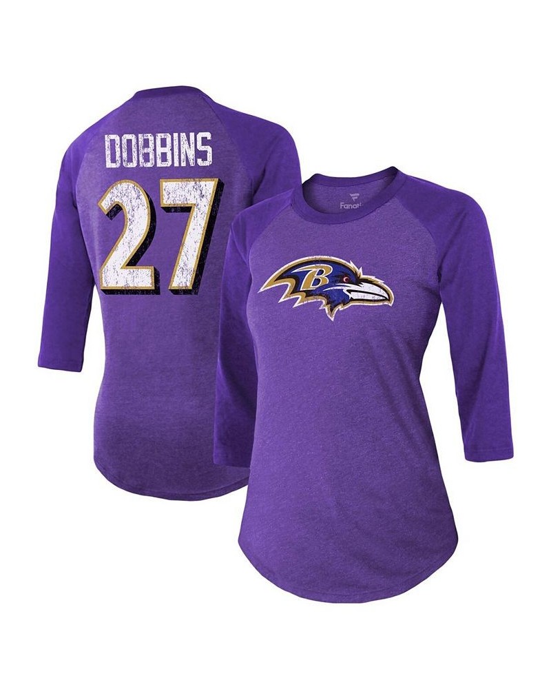 Women's J.K. Dobbins Purple Baltimore Ravens Team Player Name Number Tri-Blend Raglan 3/4 Sleeve T-shirt Purple $29.69 Tops