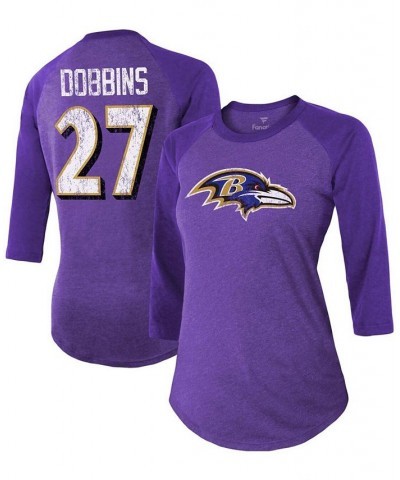 Women's J.K. Dobbins Purple Baltimore Ravens Team Player Name Number Tri-Blend Raglan 3/4 Sleeve T-shirt Purple $29.69 Tops