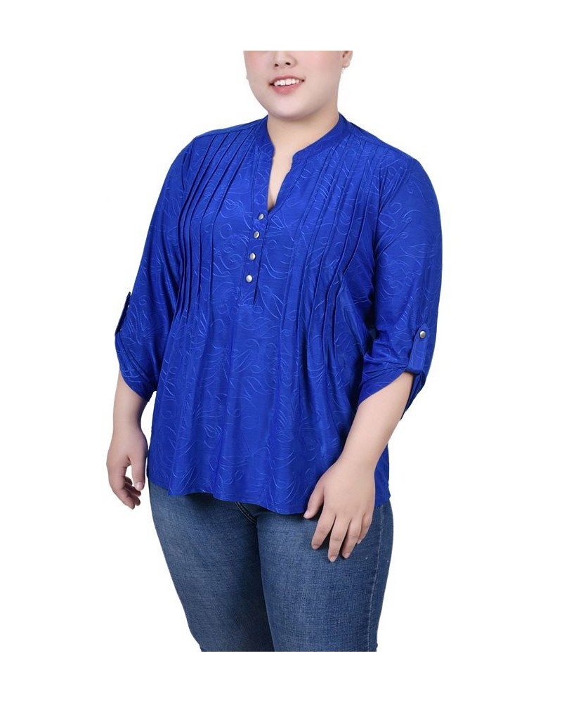 Plus Size 3/4 Roll Tab Pullover Top Blue $14.89 Tops