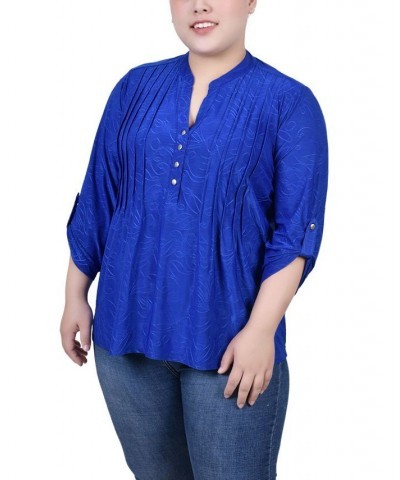 Plus Size 3/4 Roll Tab Pullover Top Blue $14.89 Tops