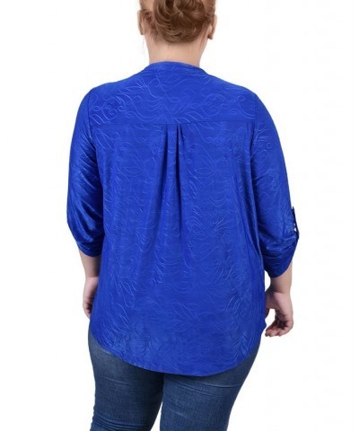 Plus Size 3/4 Roll Tab Pullover Top Blue $14.89 Tops