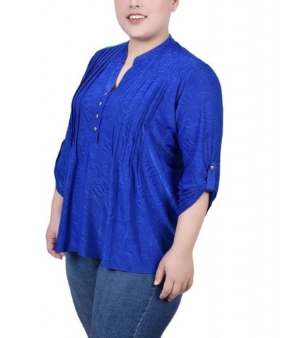 Plus Size 3/4 Roll Tab Pullover Top Blue $14.89 Tops