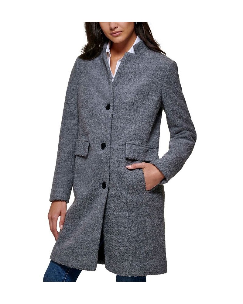 Women's Single-Breasted Boucle Walker Coat Gray $62.00 Coats