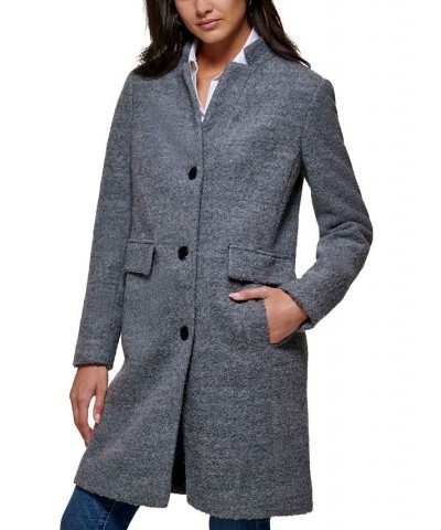 Women's Single-Breasted Boucle Walker Coat Gray $62.00 Coats