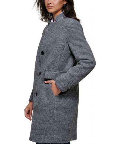 Women's Single-Breasted Boucle Walker Coat Gray $62.00 Coats