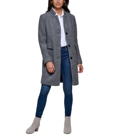 Women's Single-Breasted Boucle Walker Coat Gray $62.00 Coats