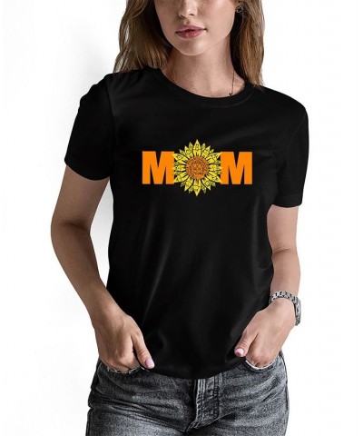 Women's Word Art Mom Sunflower Short Sleeve T-shirt Black $15.40 Tops