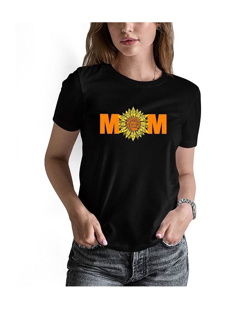 Women's Word Art Mom Sunflower Short Sleeve T-shirt Black $15.40 Tops