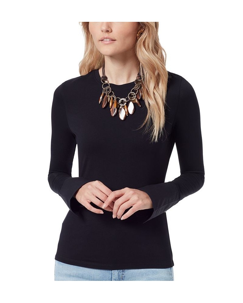 Layla Solid Long Sleeve Poplin Cuff Top Charcoal $29.81 Tops