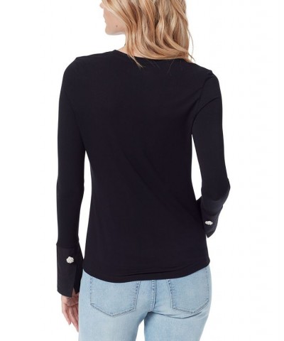 Layla Solid Long Sleeve Poplin Cuff Top Charcoal $29.81 Tops