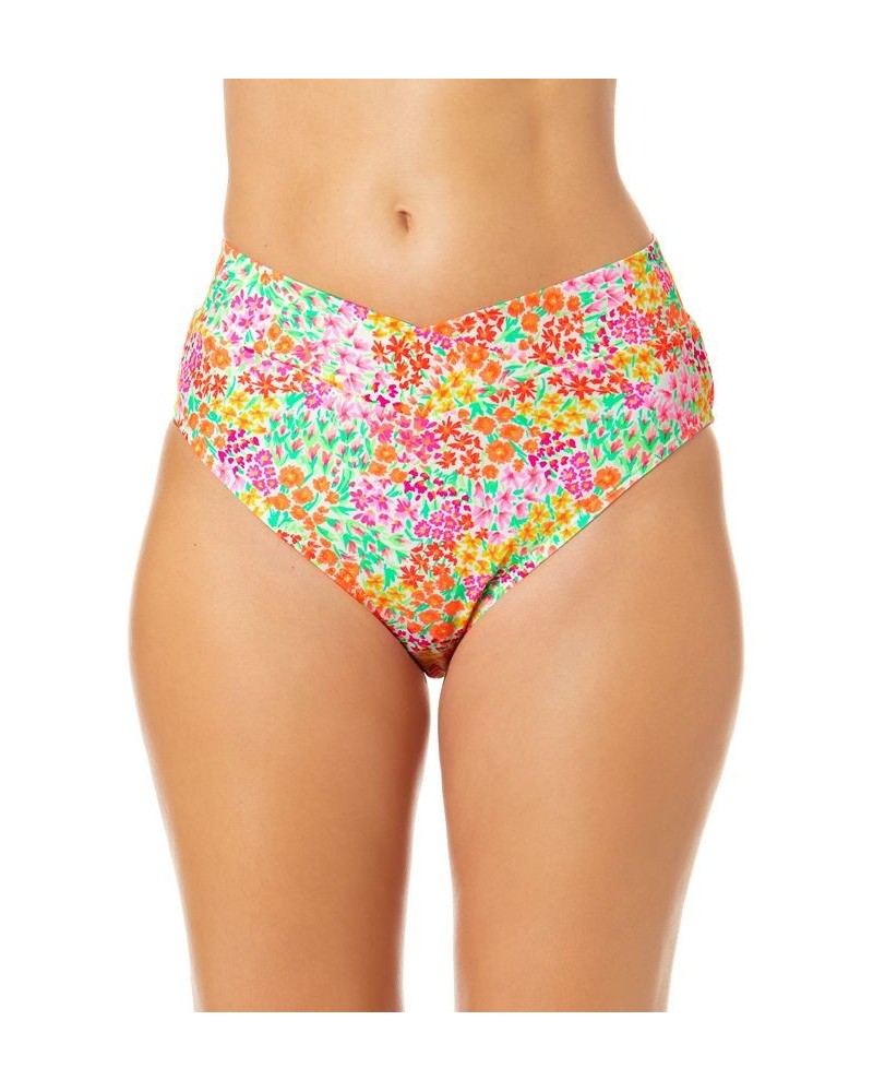 Juniors' Sun Garden-Print V-Front High-Waist Bikini Bottoms Multi $14.70 Swimsuits