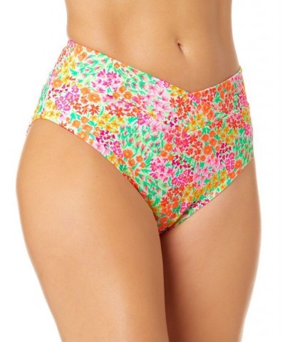 Juniors' Sun Garden-Print V-Front High-Waist Bikini Bottoms Multi $14.70 Swimsuits