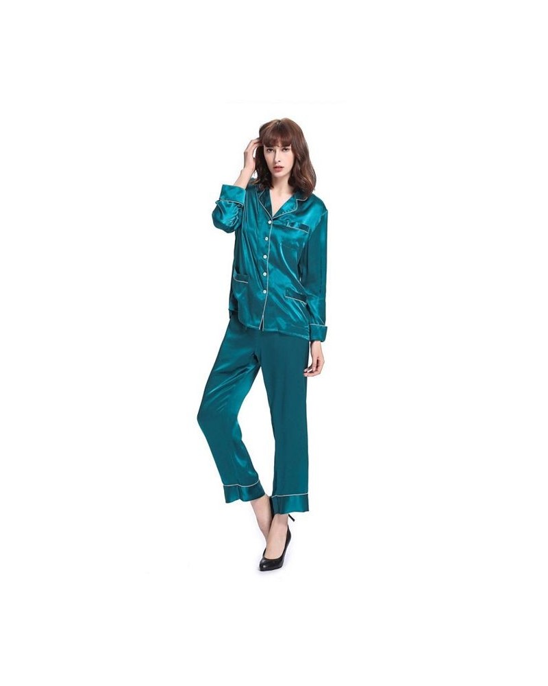 22 Momme Chic Trimmed Silk Pajamas Set Green $107.07 Sleepwear