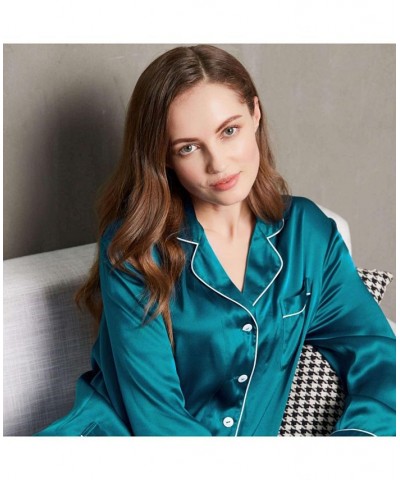 22 Momme Chic Trimmed Silk Pajamas Set Green $107.07 Sleepwear