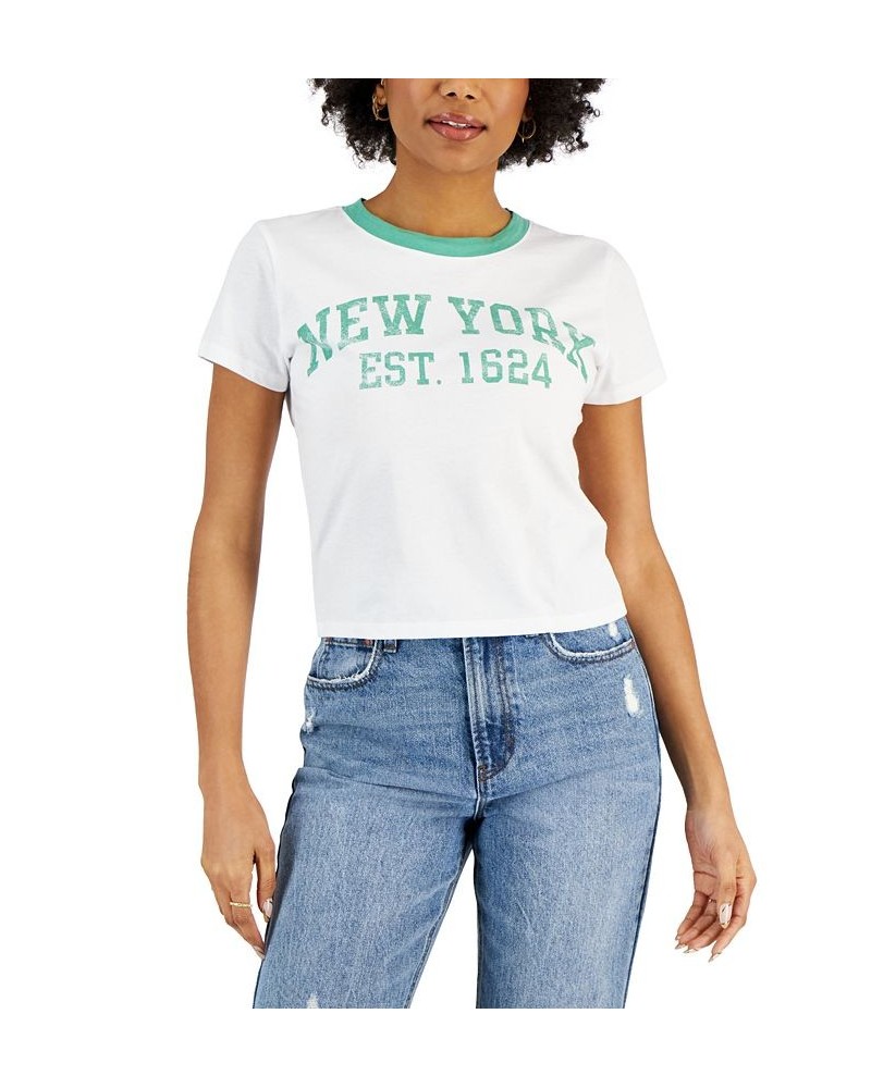 Juniors' New York-Graphic Cotton Ringer T-Shirt Green $11.01 Tops