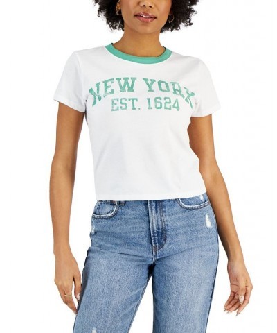 Juniors' New York-Graphic Cotton Ringer T-Shirt Green $11.01 Tops