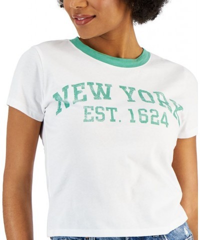 Juniors' New York-Graphic Cotton Ringer T-Shirt Green $11.01 Tops