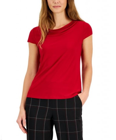 Women's Cowl-Neck Short-Sleeve Top Crimson $16.66 Tops