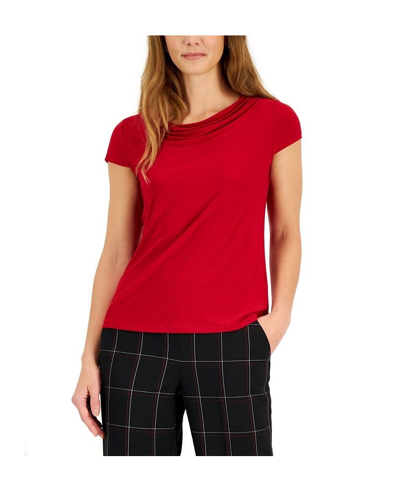 Women's Cowl-Neck Short-Sleeve Top Crimson $16.66 Tops