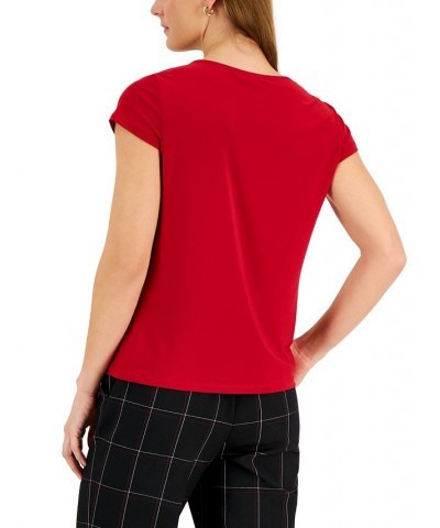 Women's Cowl-Neck Short-Sleeve Top Crimson $16.66 Tops