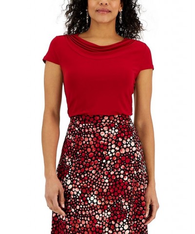 Women's Cowl-Neck Short-Sleeve Top Crimson $16.66 Tops