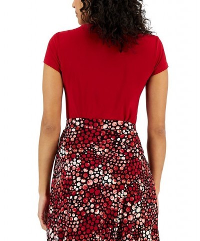 Women's Cowl-Neck Short-Sleeve Top Crimson $16.66 Tops