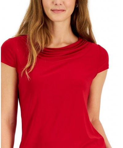 Women's Cowl-Neck Short-Sleeve Top Crimson $16.66 Tops