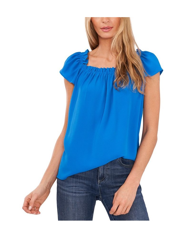 Ruffled Square-Neck Top Ocean Blue $20.47 Tops