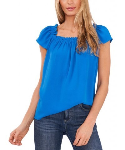 Ruffled Square-Neck Top Ocean Blue $20.47 Tops