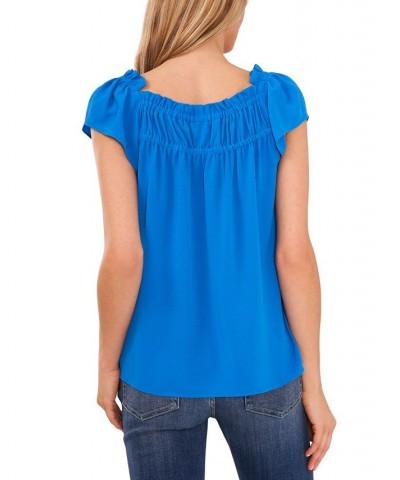 Ruffled Square-Neck Top Ocean Blue $20.47 Tops