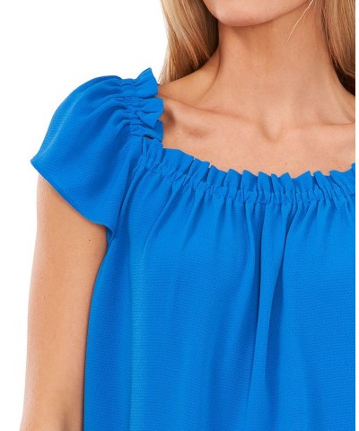 Ruffled Square-Neck Top Ocean Blue $20.47 Tops