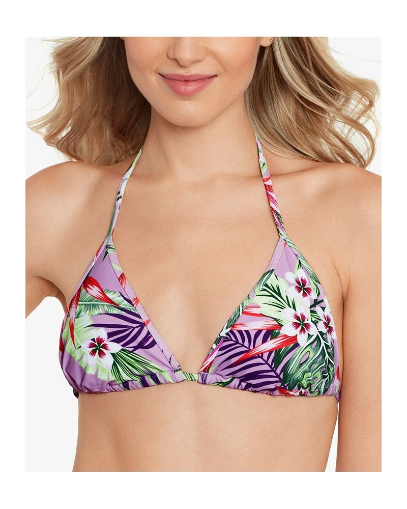 Juniors' Printed Triangle Bikini Top Tropicali Dusty Violet $20.64 Swimsuits