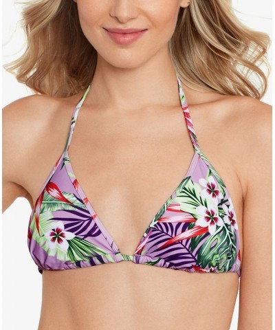 Juniors' Printed Triangle Bikini Top Tropicali Dusty Violet $20.64 Swimsuits