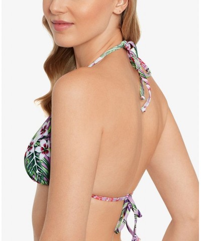 Juniors' Printed Triangle Bikini Top Tropicali Dusty Violet $20.64 Swimsuits