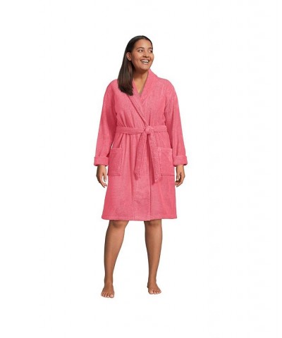 Women's Plus Size Cotton Terry Knee Length Spa Bath Robe Pink $48.98 Sleepwear